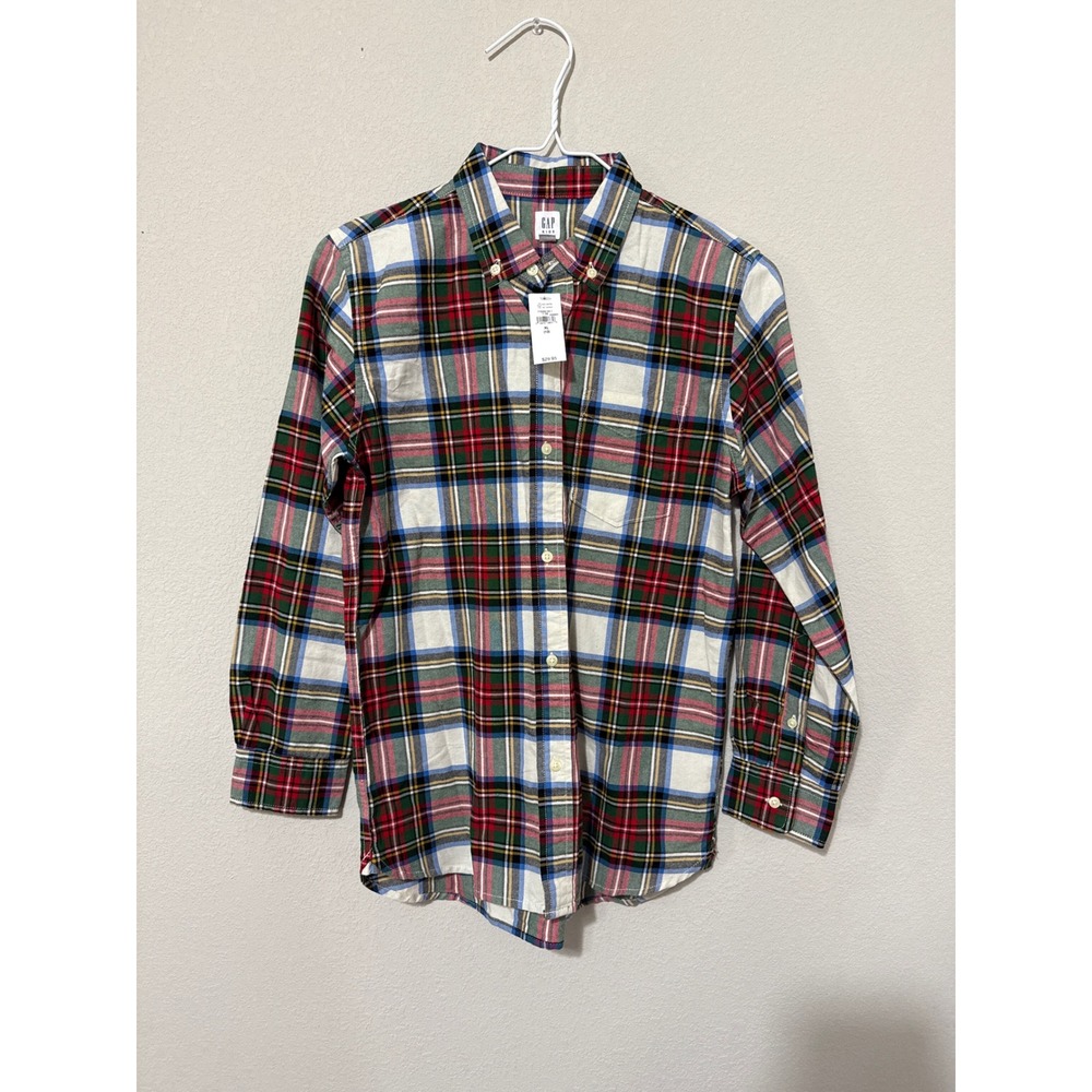 NWT Gap Plaid Button Down Shirt Kids XL 12 Multicolor Long Sleeve Holiday Preppy